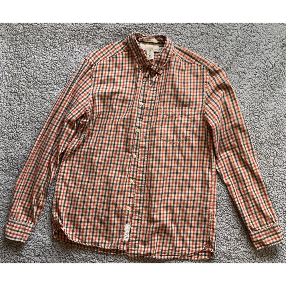 H&M Men’s Medium Ceeam Red & Blue Plaid Long Sleeve Button Down Shirt.